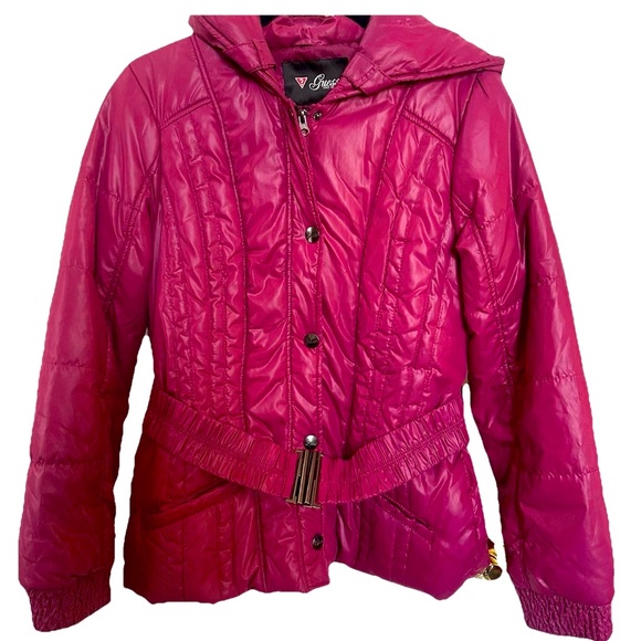 Guess Deep Pink Coat Winter Hooded Jacket - Cozy, Comfy, Retro, Y2K, Barbie, XL - Picture 1 of 10